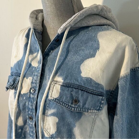 American Eagle Women’s SZ S Casual Denim Bleached Hooded Jacket Coat 90s Shacket - Picture 10 of 15